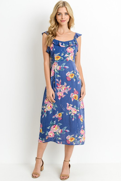 Blue Floral Midi Dress - Longhorn Fashions