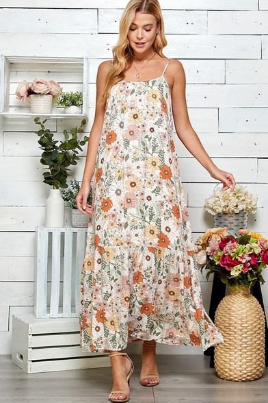 Floral Print Natural Maxi Dress 