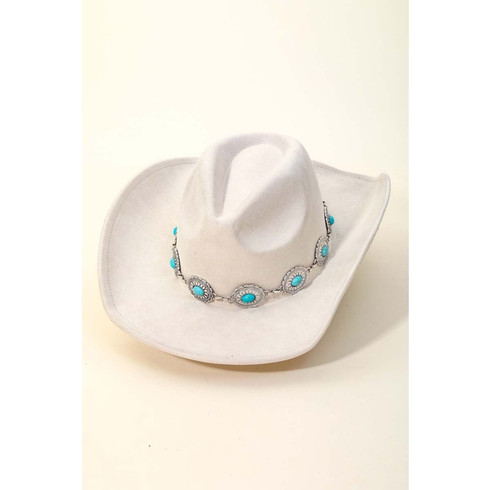 Ivory Cowboy Hat Turquoise Band - Longhorn Fashions display picture 1