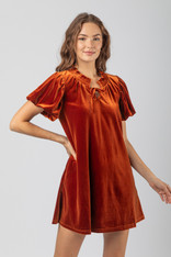Rust Puff Sleeve Mini Dress