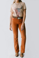 Western Embroidered Bootcut Jeans (Burnt Orange)