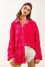 Fuchsia Velvet Button Down Top