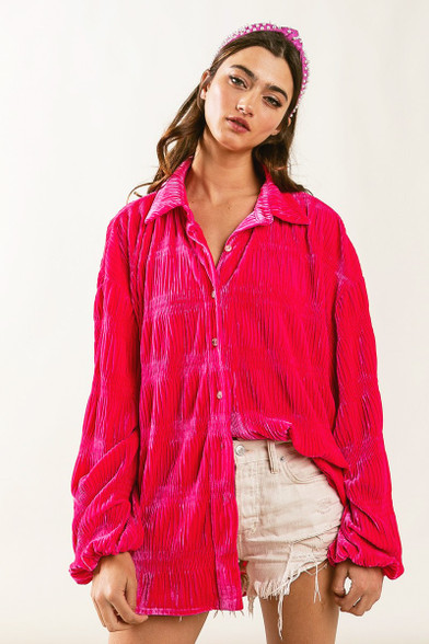 Fuchsia Velvet Button Down Top - Longhorn Fashions