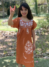 Burnt Orange and White Embroidered Dress for Kids