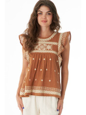 Wing Sleeved Embroidered Top