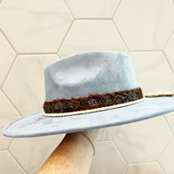 Light Blue Hat Feather and Rope Band