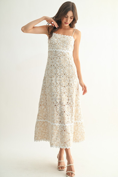 knee length dresses for ladies Dalton Backless Crochet Maxi Dress