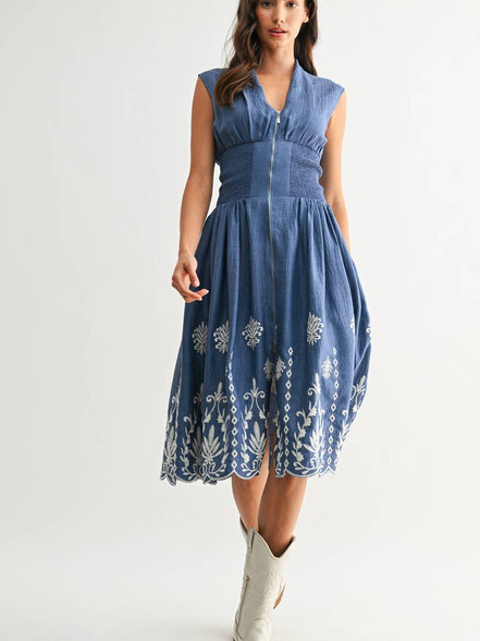 denim dress embroidered Dolly Shirt L bust width Casual embroidered denim dress outfit