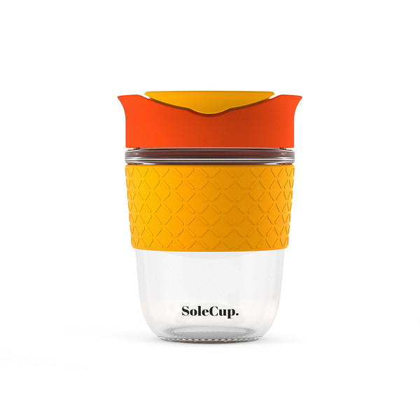 Solecup Travel Mug Red with orange silicone band