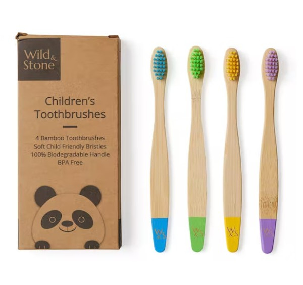 Kids toothbrush's by wild & stone. Pack of 4