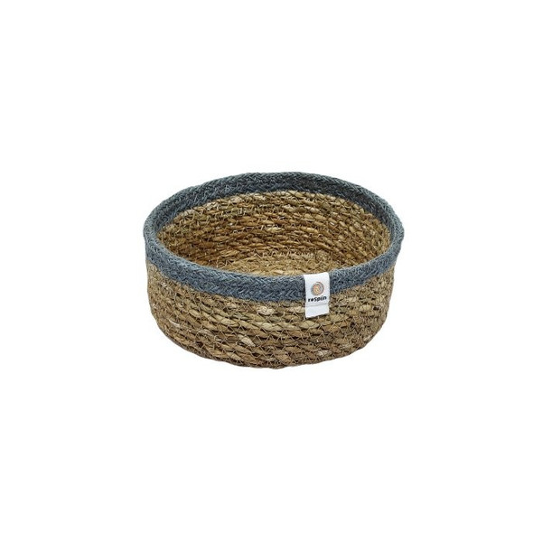 Shallow Seagrass & Jute Basket - Small - Natural/Grey