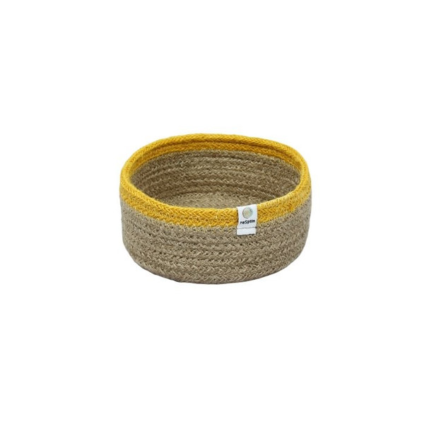 Shallow Jute Basket - Small - Natural/Yellow
