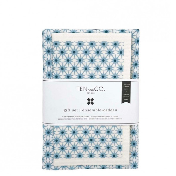Tea Towel + Sponge Cloth Gift Set - Starburst Blues