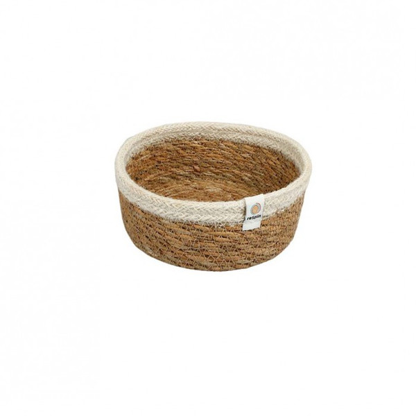 Shallow Seagrass & Jute Basket - Small - Natural/White