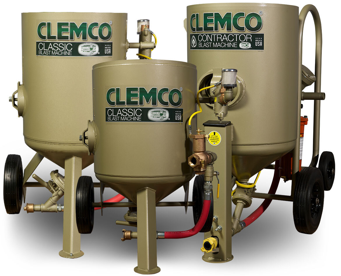 6 cuft Classic, 6 cuft Contractor, 6 cuft Low Pot Abrasive Blast Machines side by side