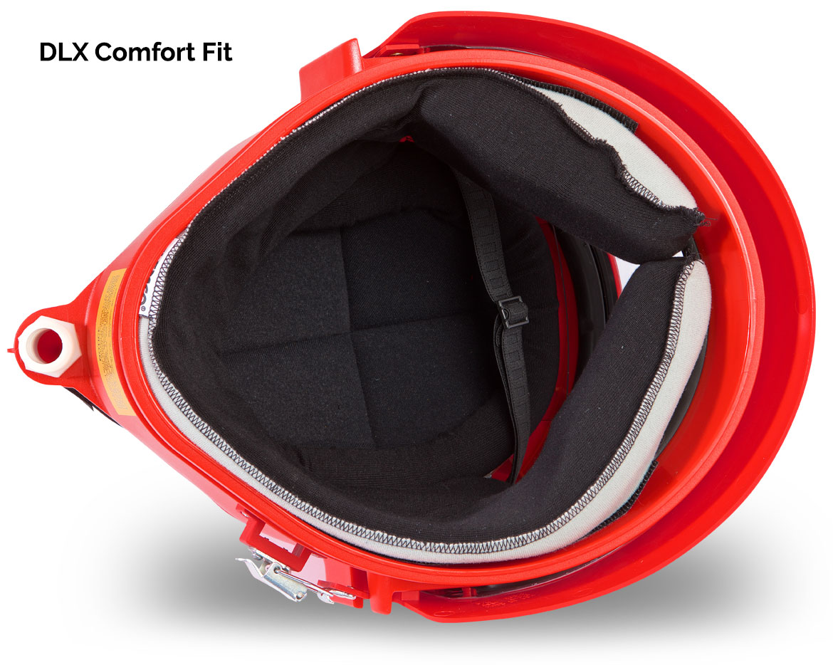 a red helmet with black lining