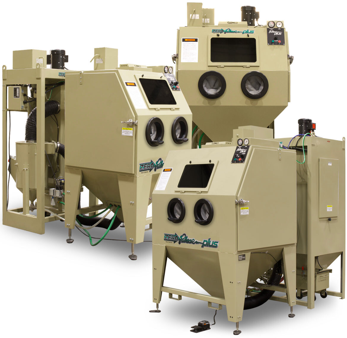 360 degree view of tan colored blast machines