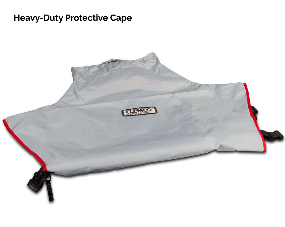 a grey and red cape