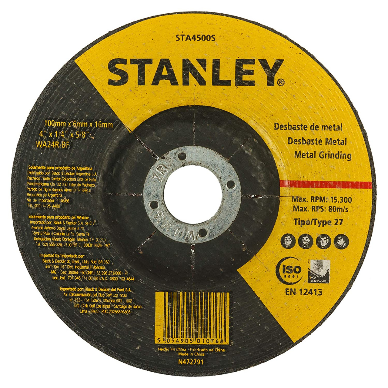STANLEY 100 x 6 x 16 metal grinding wheel t27 STA4500