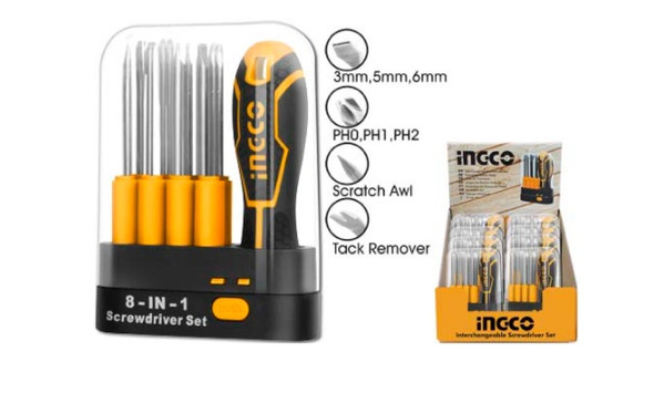 Ingco 9 Pcs interchangeable screwdriver set - AKISD0901 Ingco 9 Pcs interchangeable screwdriver set - AKISD0901