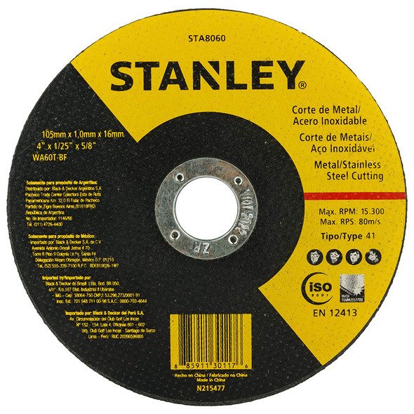 STANLEY 105 x 1.0 x 16 inox cutting wheel t1 STA8060