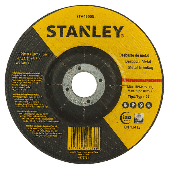 STANLEY 100 x 6 x 16 Inox grinding wheel t27 STA4500S