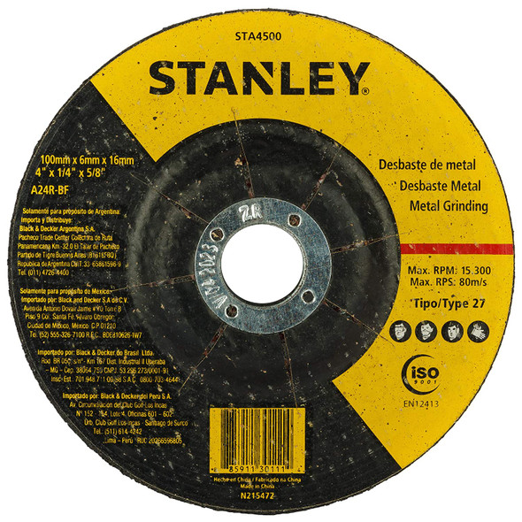 STANLEY 100 x 6 x 16 metal grinding wheel t27 STA4500