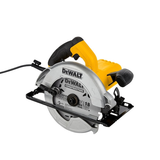 DEWALT DWE5615-GB 1500W circular saw with a 190mm blade, featuring an ergonomic handle, integrated dust blower, and heavy-duty steel base.