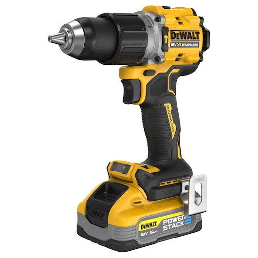 Dewalt CORDLESS POWERSTACK HAMMER DRIL DRIVE 18V 13mm ( 2BATTERY 5Ah & charger ) BRUSHLESS DCD805H2T-GB