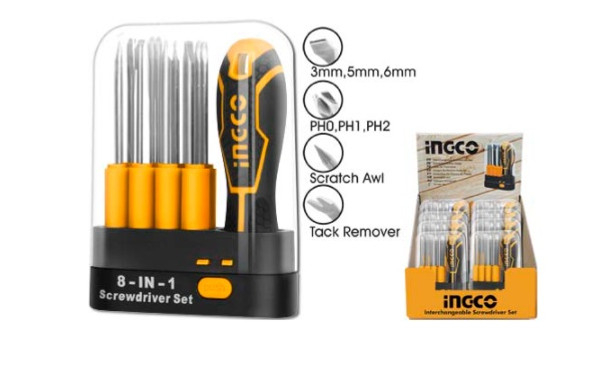 Ingco 9 Pcs interchangeable screwdriver set - AKISD0901