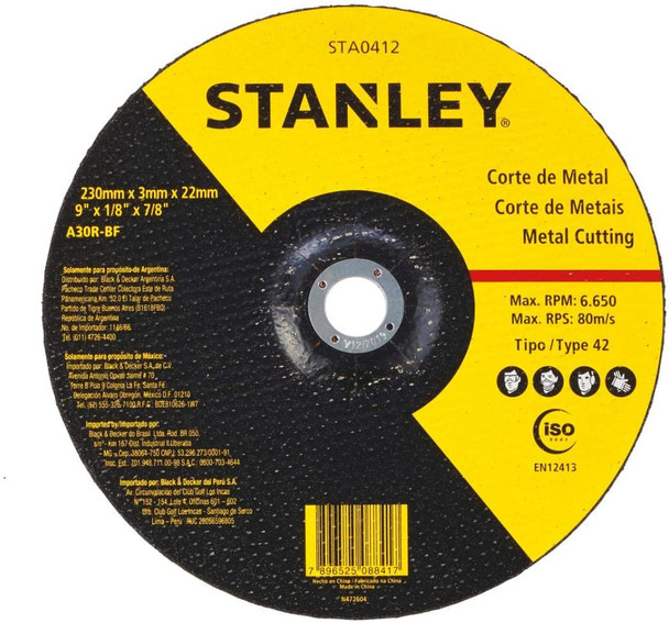 STANLEY 180 x 6 x 22 metal grinding wheel t27 STA0414