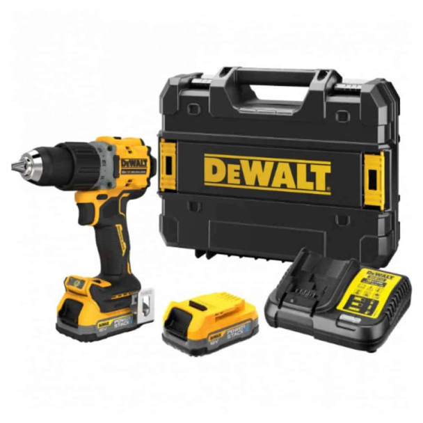Dewalt CORDLESS POWERSTACK COMPACT DRIL DRIVE KIT 18V 13mm ( 2BATTERY 1.7Ah & charger ) DCD800E2T-GB