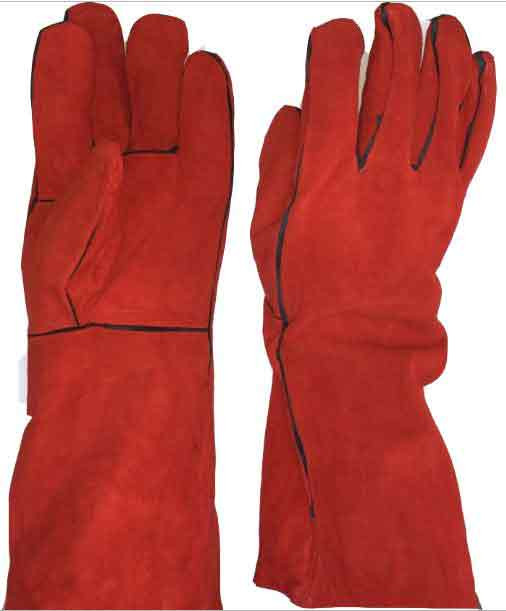 Red Welding Gloves long with piping (Heavy Duty)