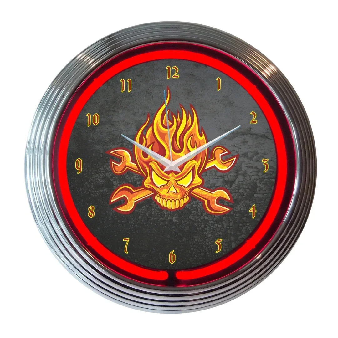 Neonetics Mechanic Fire Skull Neon Clock - Thumbnail 2