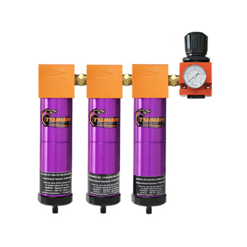 Tsunami Filtration Package #6 - 20 SCFM Water Separator, Oil Coalescing Filter, Activated Carbon Filter (3-stage) w/ Regulator