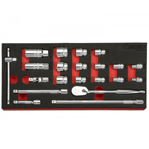 Boxo BX233-R2 21 Pc 3/8" Dr. SAE 12-Point Socket Set