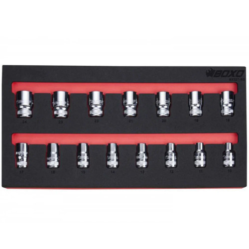 Boxo BX327-R2 15-Piece 1/2" Dr Metric Standard Length Multifix Spline Chrome Socket Set