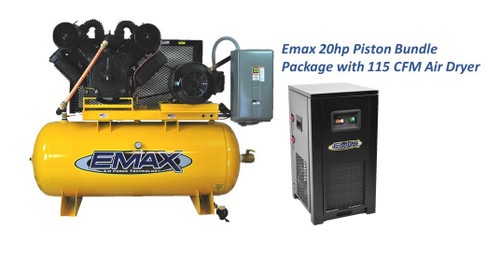 EMAX EP20H120V3PKG 20 HP Air Compressor with Dryer, 2 Stage, 3 Phase, 120 Gallon (EP20H120V3PKG)
