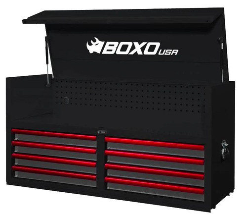 Boxo UAC53081-BK-1 53" 8-Drawer Pro Series Top Chest Box (Black Body/Gray Drawers)