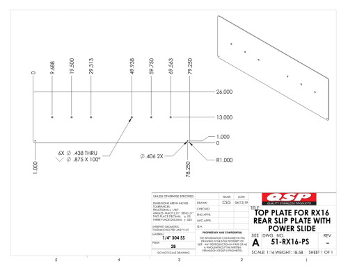 QSP-51-RX16-PS RX16 Rear Slip Plate Top 79-1/4 x 26 (QSP-51-RX16-PS)