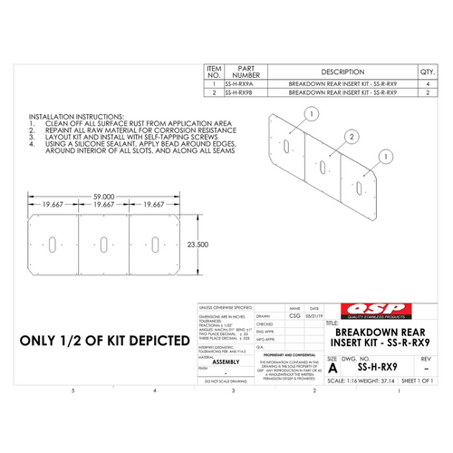 QSP-SS-H-RX9 SS Insert kit for Rear Slip Plate of an RX9 Rack 23.5 X 59