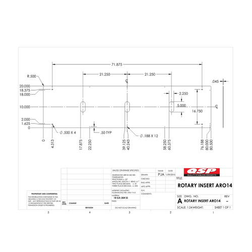 QSP-SS-R-ARO14-3 Rear Slip Plate Inserts for Rotary 20x72" Rear Slip Plate