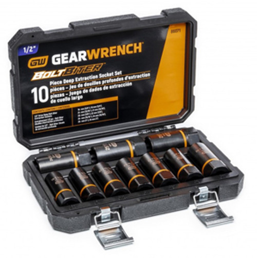 GEARWRENCH - ACH 86071 10 Pc 1/2-Inch Drive Bolt Biter Deep Extraction Socket Set