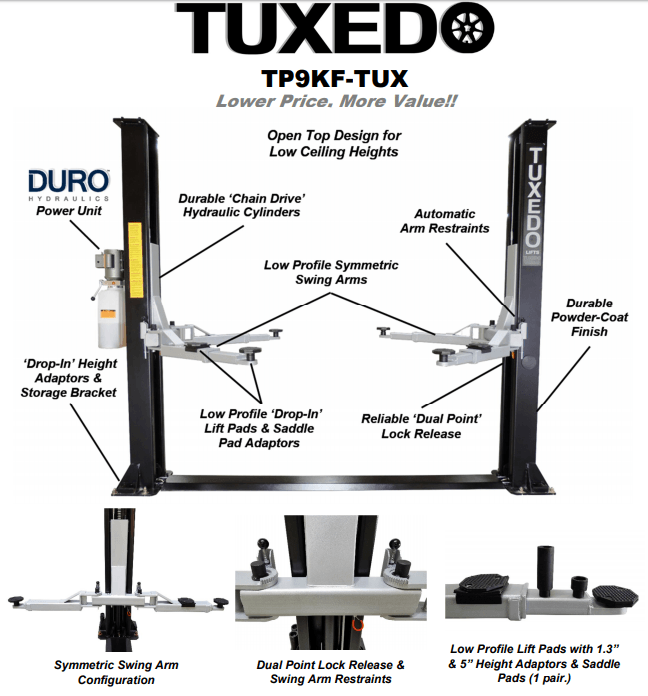 Jmc Equipment Jmc9kf Tux 9 000 Lb Two Post Light Duty Tp9kf