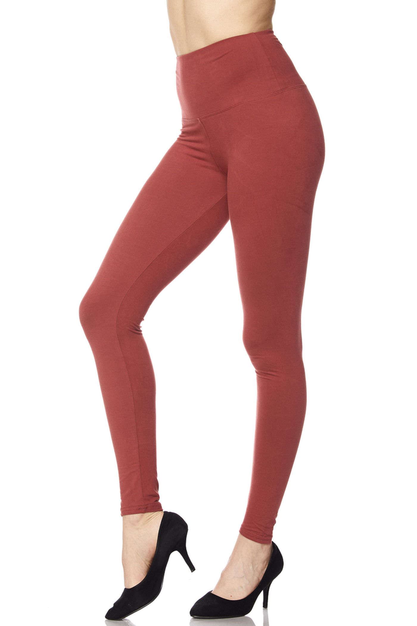 Brushed Basic Solid High Waisted Plus Size Leggings - 3X-5X - 5 Inch
