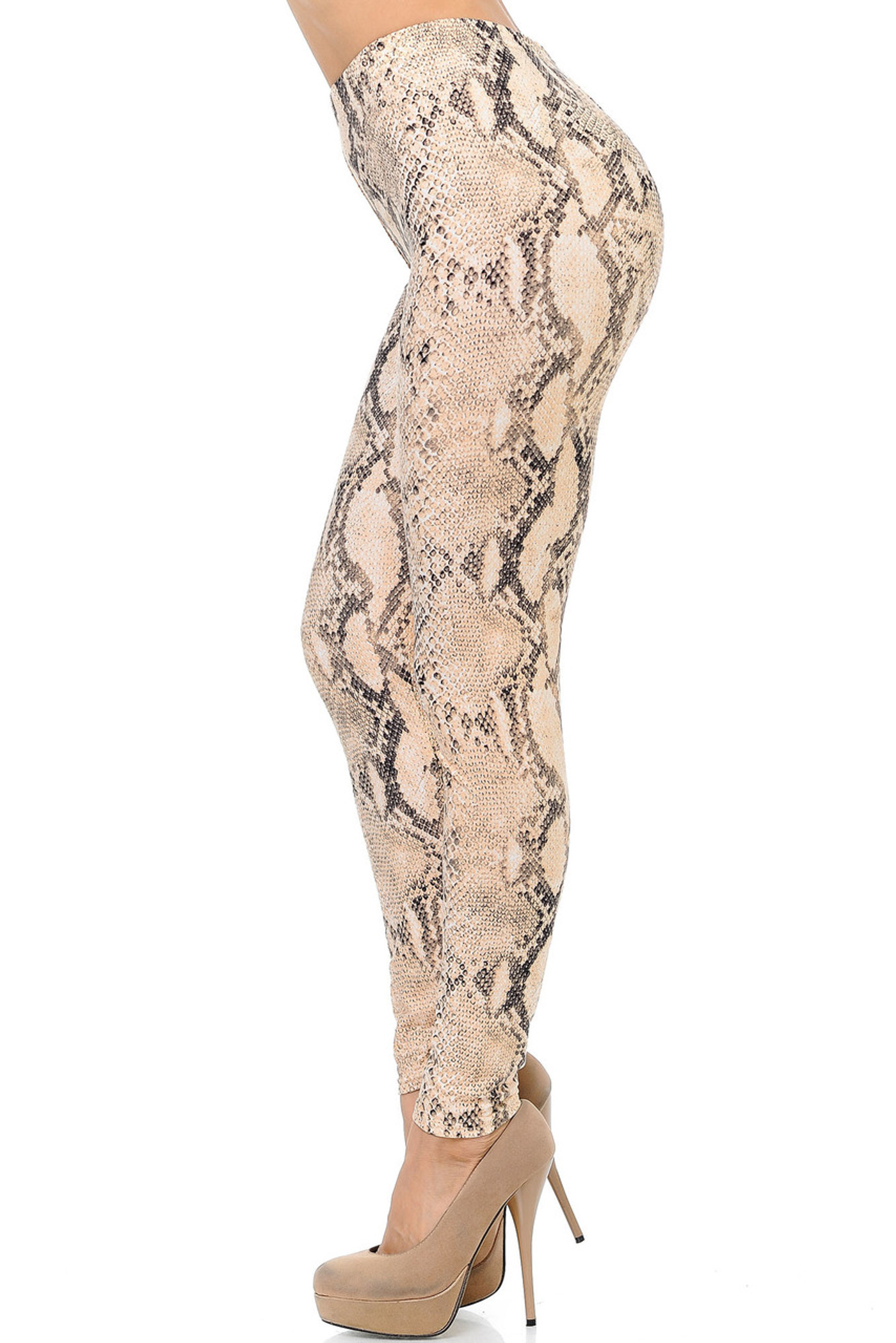 Brushed Cream Snakeskin Plus Size Leggings