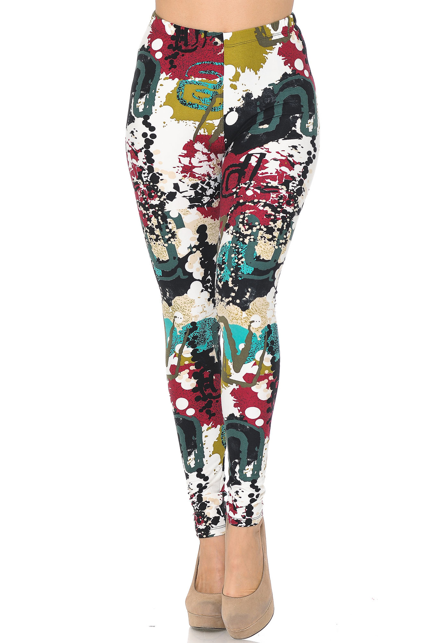 Soft Brushed Summer Picasso High Waisted Plus Size Leggings - 3X - 5X