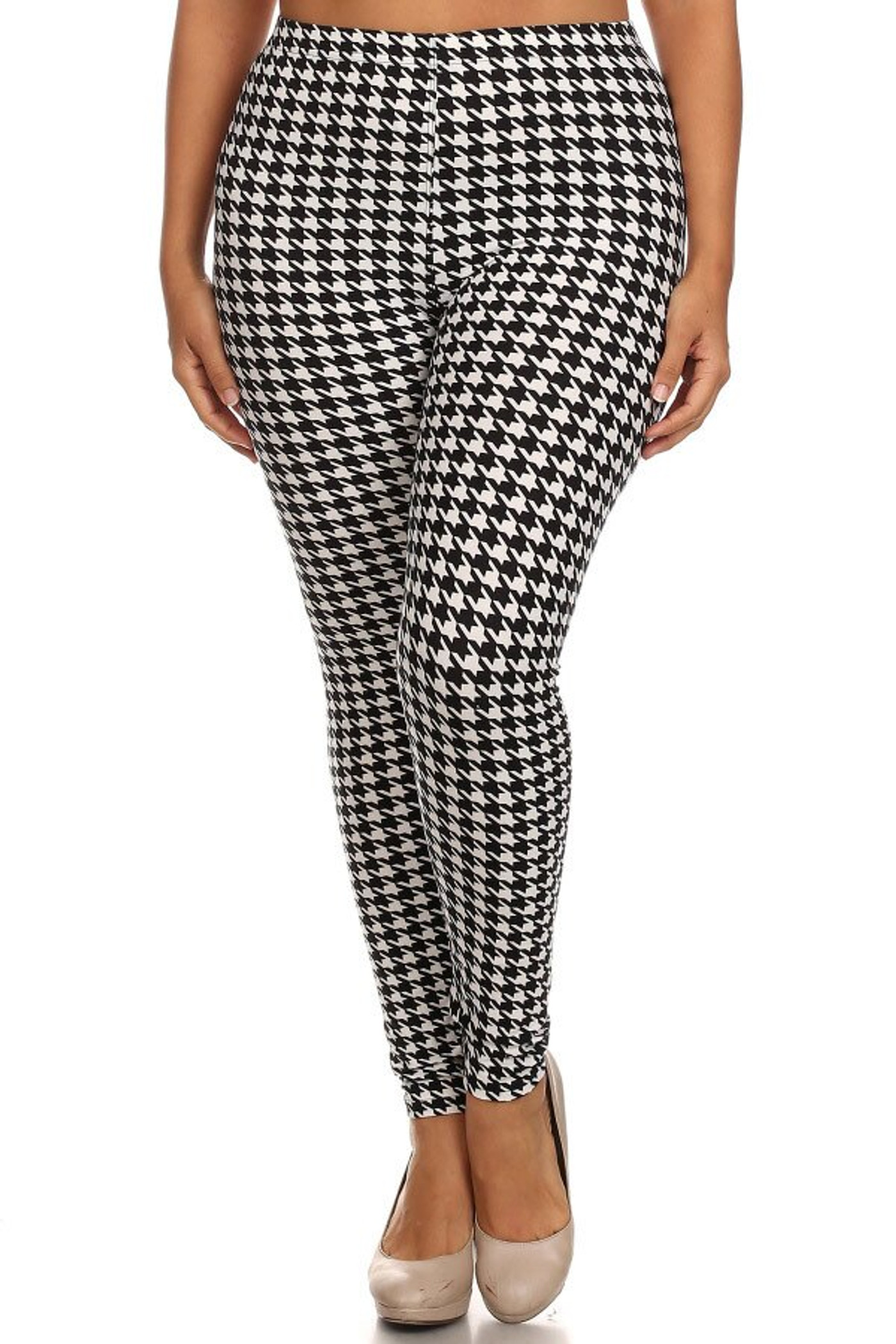 Brushed Black and White Houndstooth Extra Plus Size Leggings - 3X-5X