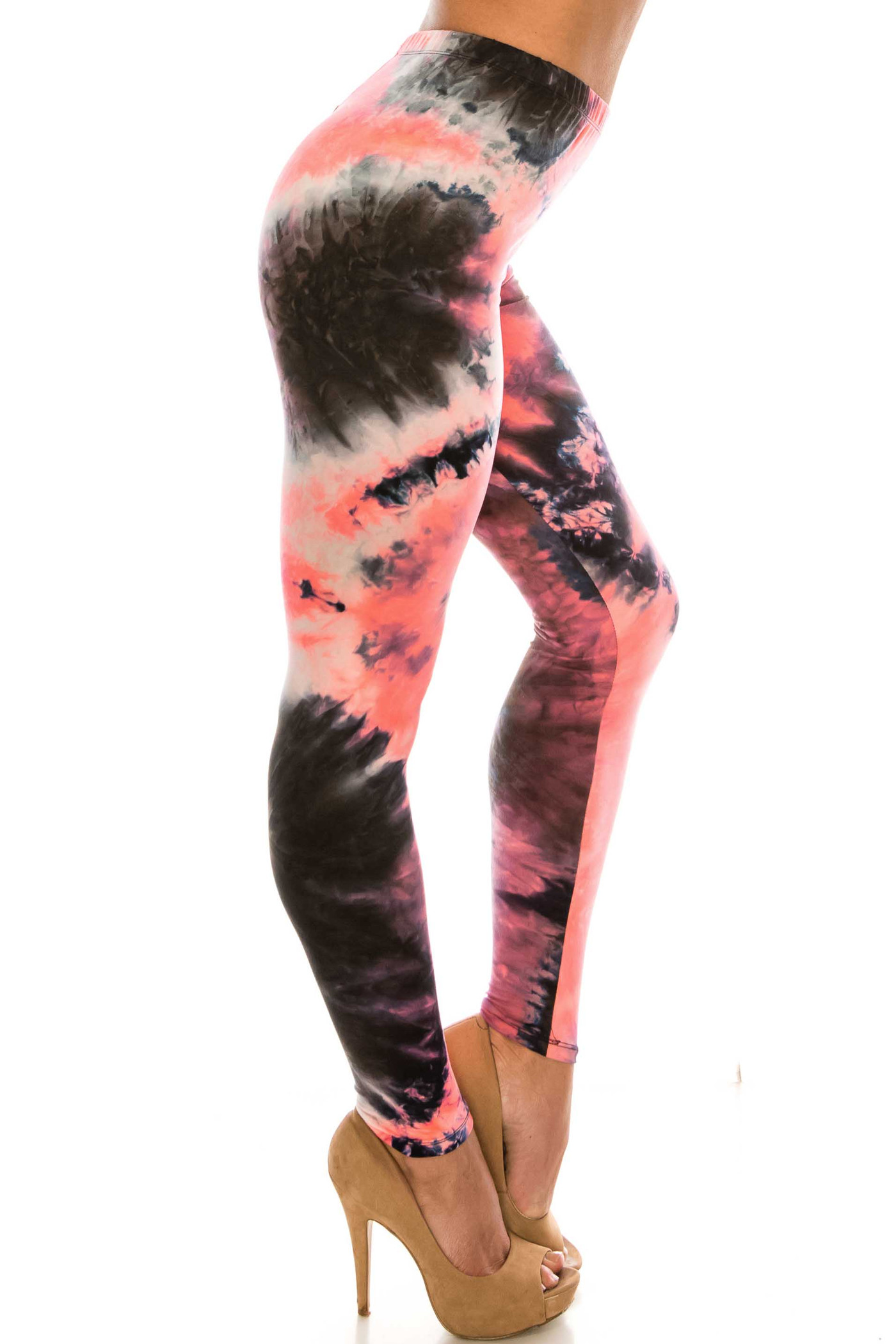 Buttery Smooth Coral Tie Dye Plus Size Leggings