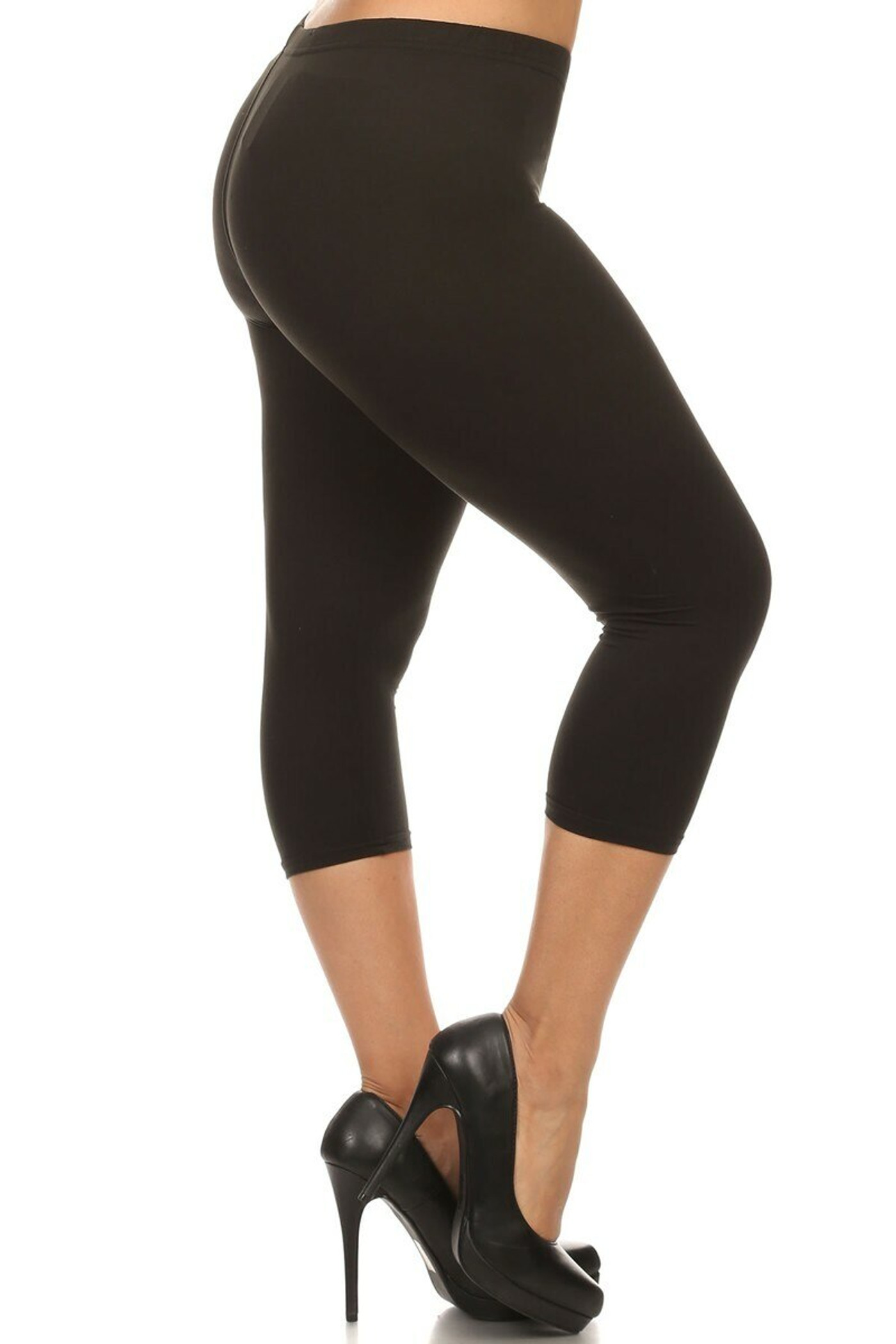 Right side of Black Buttery Smooth Solid Basic Extra Plus Size Capris - 3X-5X - New Mix